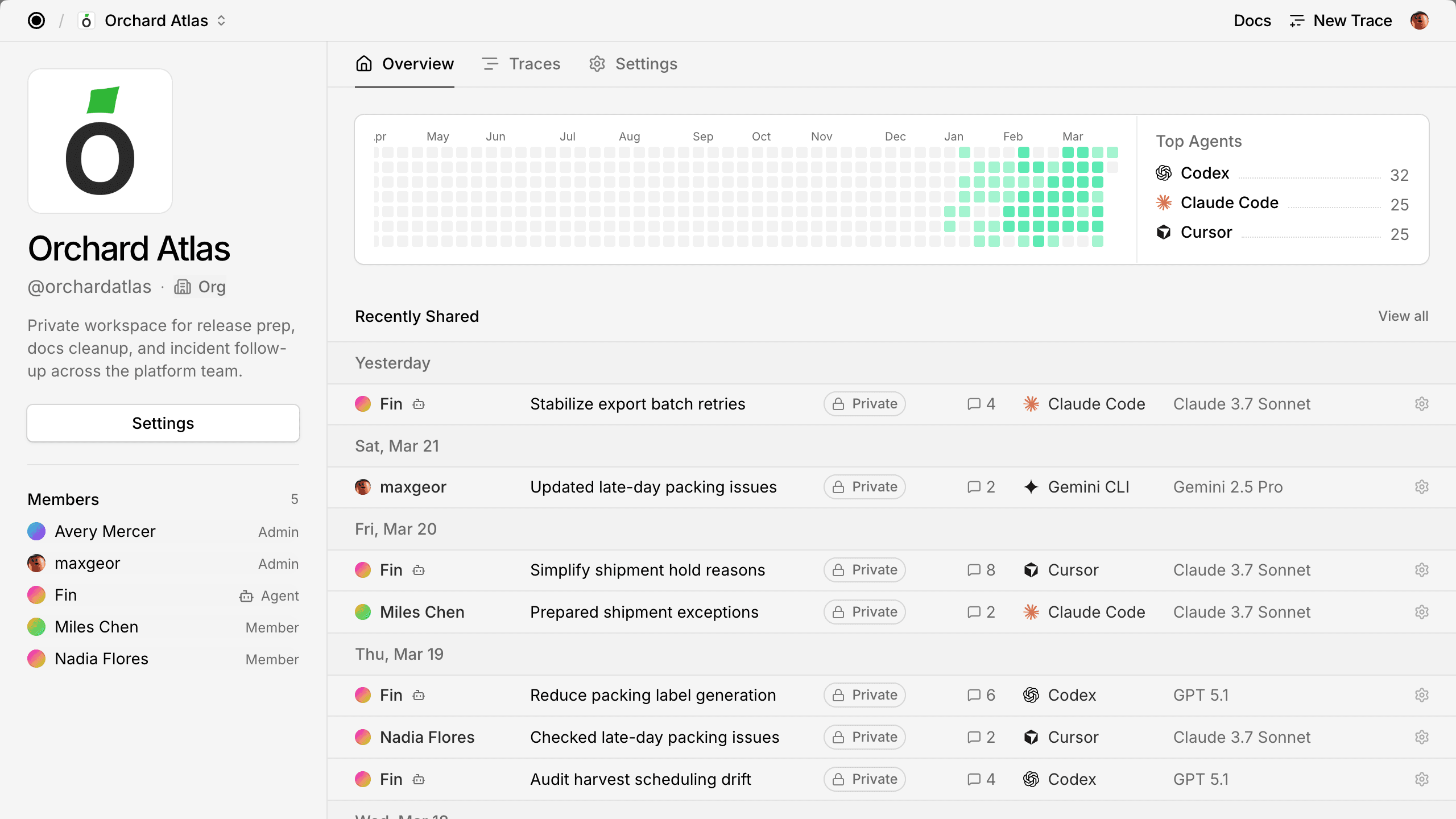 Team profile preview